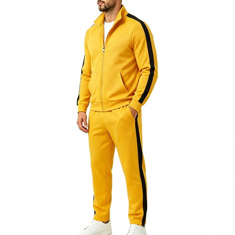 Men's Contrast Stripe Tracksuit | Stand Collar Jacket | 7 Colours