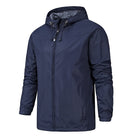 Navy blue hooded zip-up jacket displayed on a mannequin torso | Chaps London