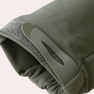 Green softshell jacket close-up showing hood zipper pull and fleece lining texture | Chaps London