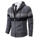 Gray striped knitted zip hoodie displayed on invisible mannequin, dress shirt visible underneath | Chaps London