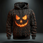Black hoodie with glowing orange pumpkin face print, shown on mannequin | Chaps London