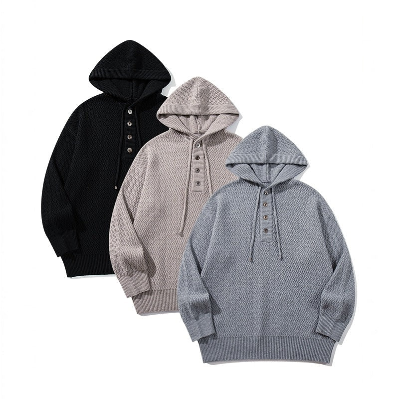 Men's Knitted Henley Hoodie | Textured Knit | 3 Colours