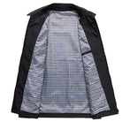 Black jacket with checkered lining, laid flat showing open interior | Chaps London
