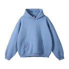 Light blue oversized hoodie with kangaroo pocket, shown flat, front view | Chaps London