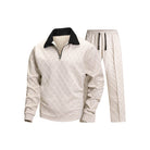 Men's Half Zip Lounge Set | Diamond Texture | Cream