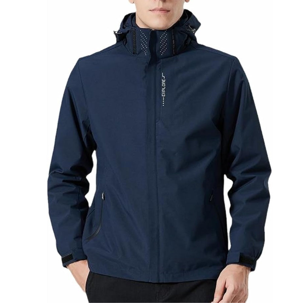 Navy blue hooded jacket with zip pockets, worn by man | Chaps London