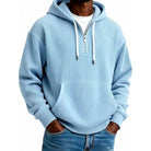 Light blue ribbed half-zip hoodie worn by man with pocket | Chaps London