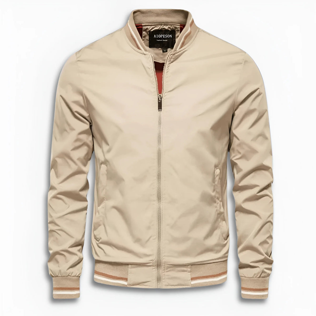 Men's Bomber Jacket | Striped Rib Trim | Stand Collar | Water Repellent