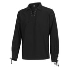 Black lace-up long sleeve shirt displayed flat, no mannequin or model | Chaps London