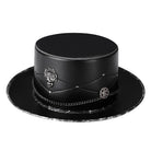 Black faux leather top hat with chains, studs, and emblem detail | Chaps London