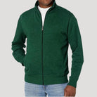 Man wearing green heathered full-zip jacket with stand collar, worn outfit | Chaps London