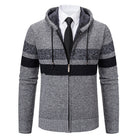 Gray striped zip hoodie with hood worn by man with tie | Chaps London