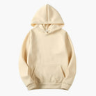 Cream pullover hoodie with kangaroo pocket, shown flat on display | Chaps London