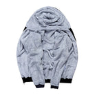 Gray sherpa zip hoodie with black trim, laid flat, hood visible | Chaps London