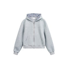 Grey zip-up hoodie with checkered lined hood, shown flat | Chaps London