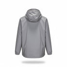 Gray hooded rain jacket, back view, shown on mannequin form | Chaps London