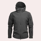 Gray hooded softshell jacket with zip pockets, worn by a man | Chaps London