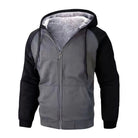 Gray and black zip-up hoodie with sherpa lining, worn by a person | Chaps London