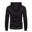 Black zip hoodie with red trim details, worn by person, back view | Chaps London