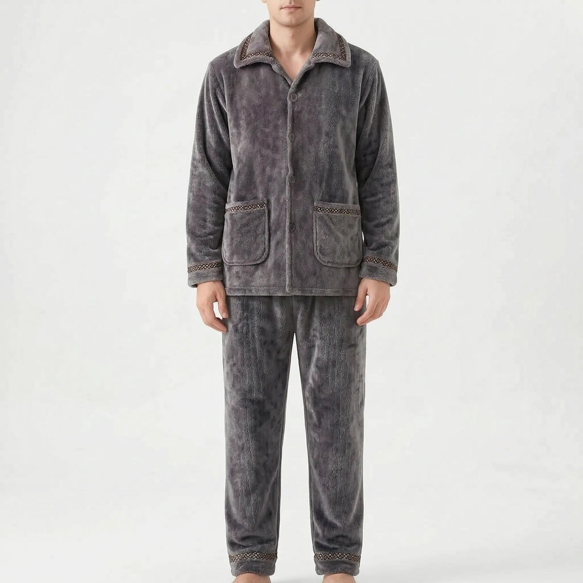 Men's Fleece Pyjamas with Collar | Button Front | 7 Styles