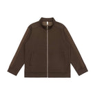 Brown stand collar zip jacket with welt pockets, shown flat | Chaps London