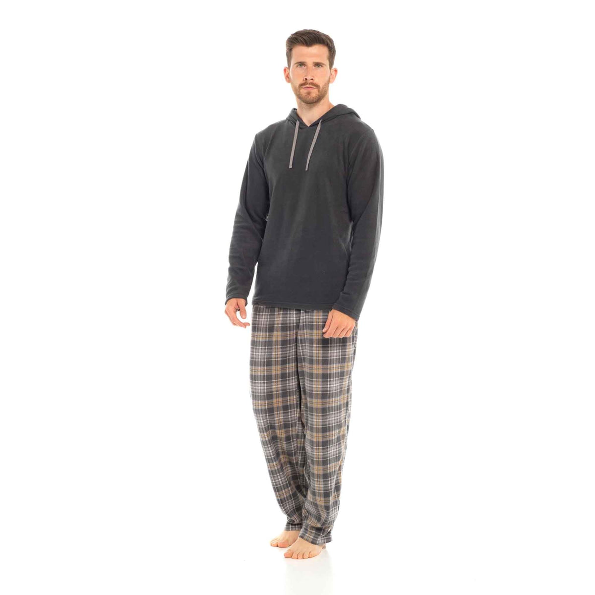 Men's Hooded Fleece Pyjamas | Check Trousers | 2 Colours
