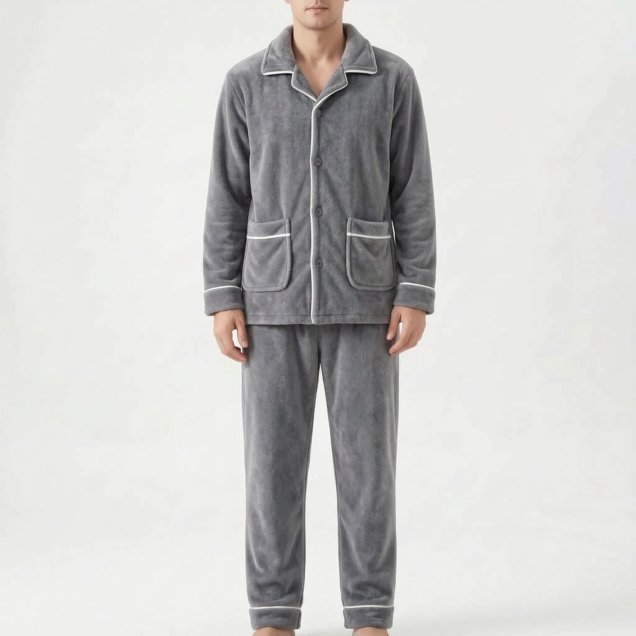 Men's Fleece Pyjamas with Collar | Button Front | 7 Styles