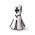 White sleeveless tunic with black cross, belted, shown on mannequin | Chaps London