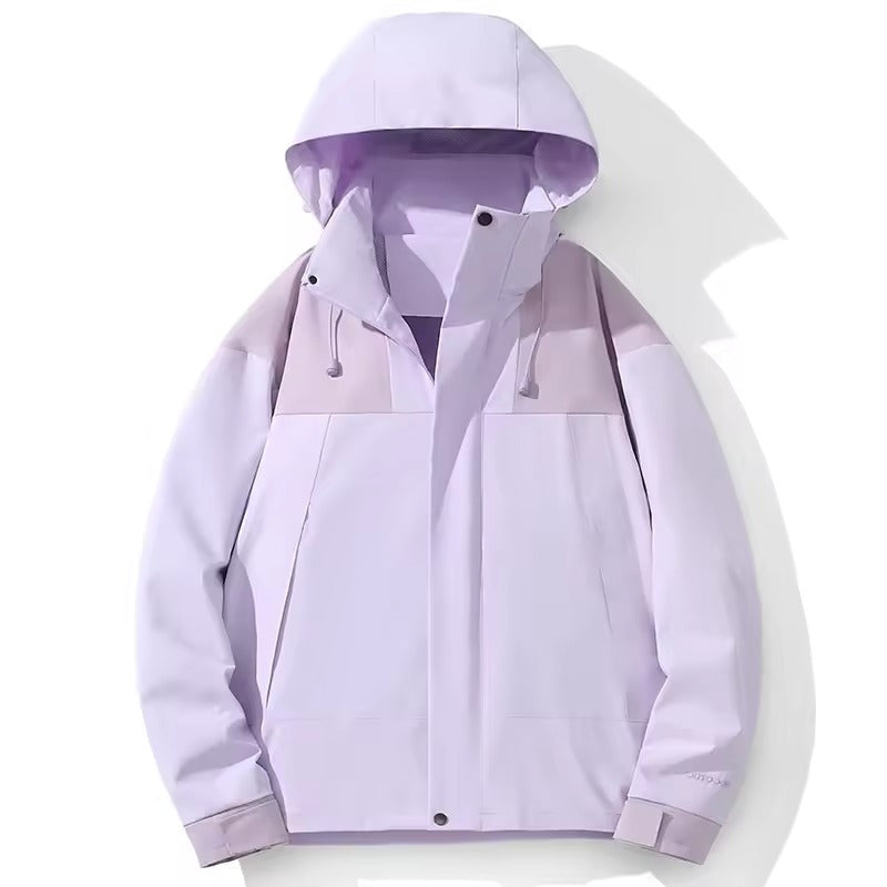 Light purple hooded jacket with color-block design, shown flat on display | Chaps London