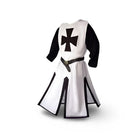 White tunic with black cross, belt, black sleeves, shown on mannequin | Chaps London