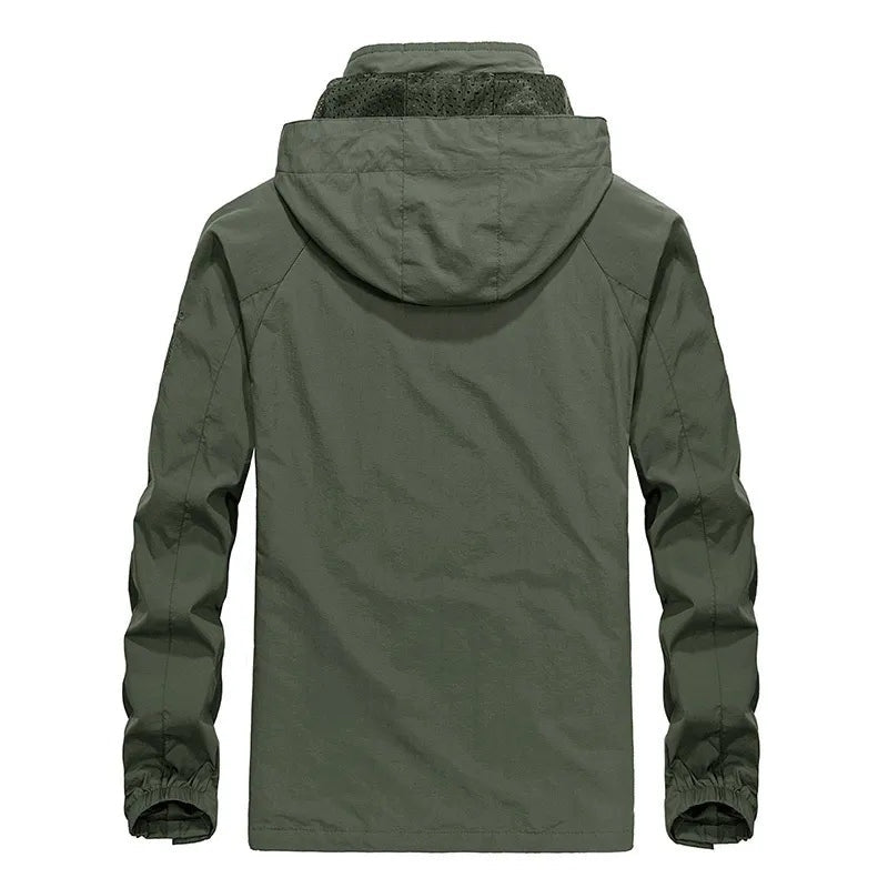 Green hooded jacket back view, flat lay on white background | Chaps London