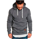 Gray hooded sweatshirt with layered hem, worn by man, drawstring detail | Chaps London