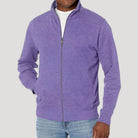 Man wearing purple heathered full-zip jacket with stand collar, worn casually outdoors | Chaps London