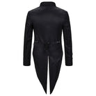 Black swallowtail gothic jacket back view, worn by person, drawstring waist detail | Chaps London
