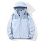 Light blue hooded jacket with grey panels, shown on invisible mannequin form | Chaps London