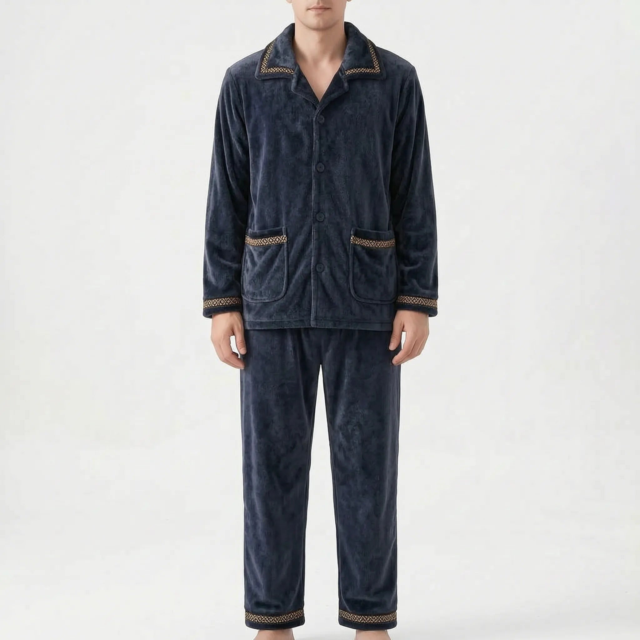 Men's Fleece Pyjamas with Collar | Button Front | 7 Styles
