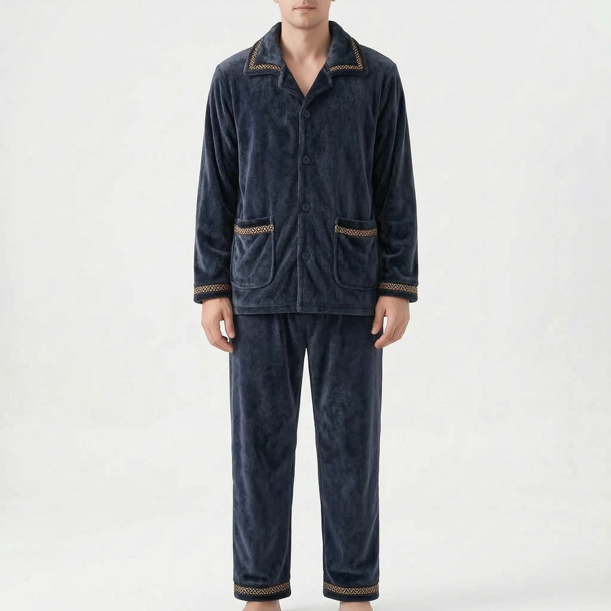 Men's Fleece Pyjamas with Collar | Button Front | 7 Styles