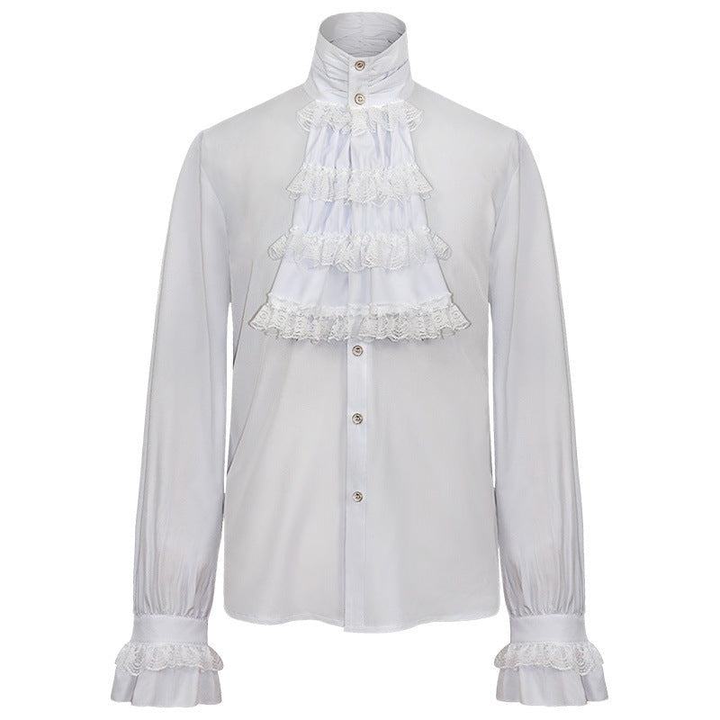White ruffled Victorian shirt with lace jabot, worn by a man | Chaps London