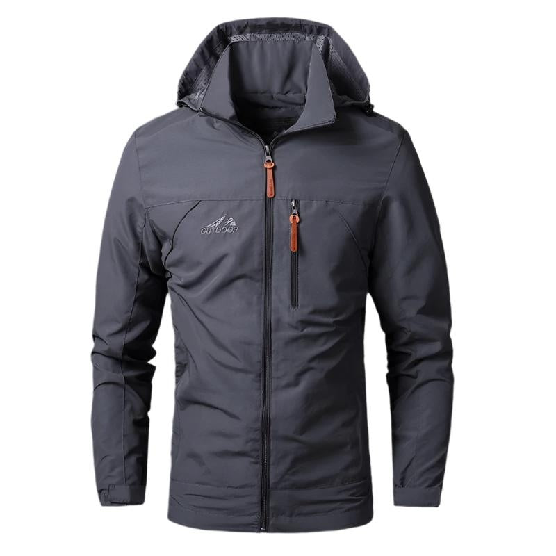 Gray hooded zip-up jacket with chest pocket, worn by a person | Chaps London