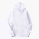 White pullover hoodie with kangaroo pocket, laid flat, plain fabric | Chaps London