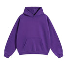 Purple pullover hoodie with kangaroo pocket, shown flat, plain design | Chaps London