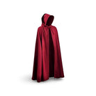 Dark red hooded cloak with tie closure, shown on mannequin | Chaps London