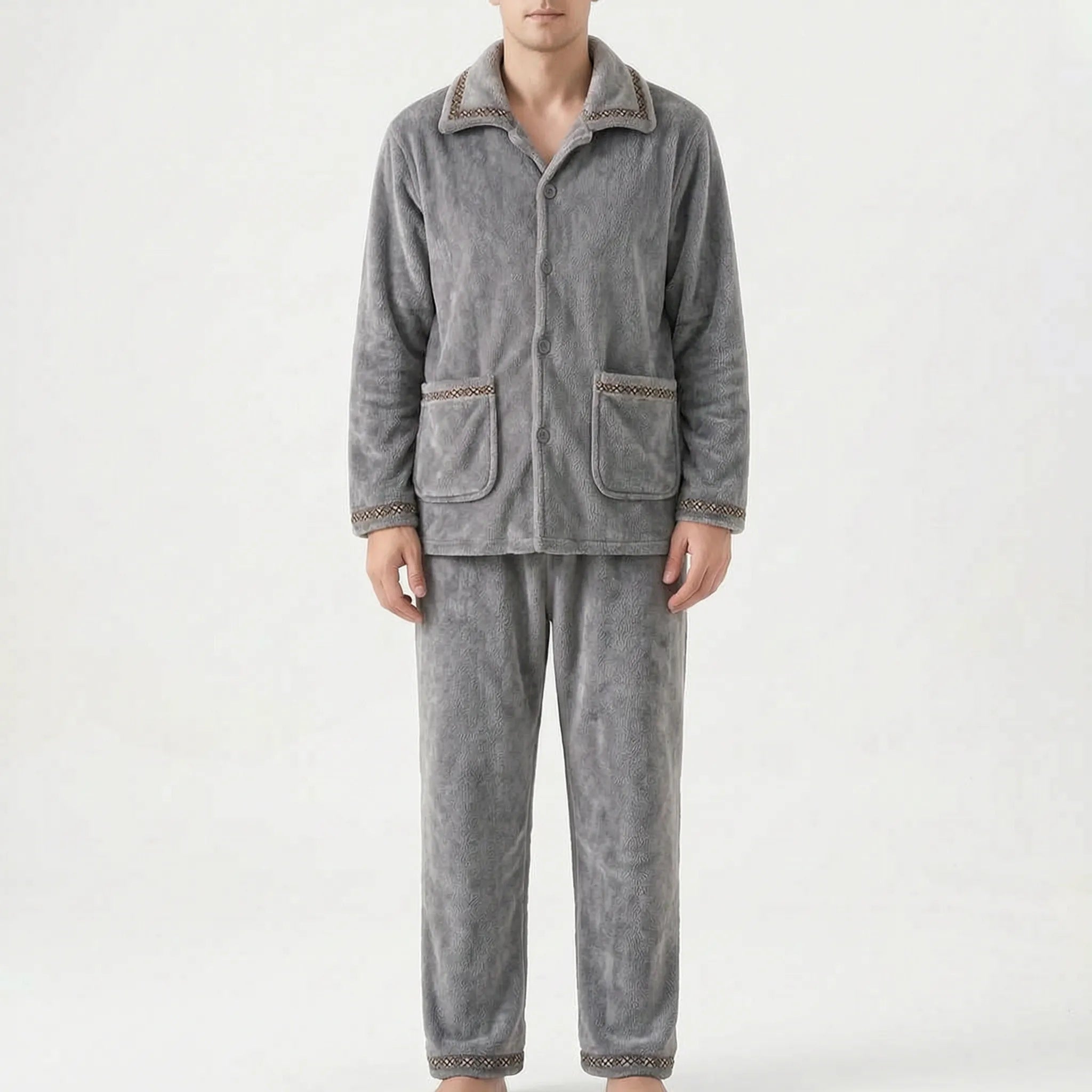 Men's Fleece Pyjamas with Collar | Button Front | 7 Styles