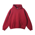Dark red pullover hoodie with kangaroo pocket, shown flat, no model | Chaps London