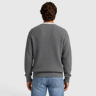 Gray ribbed knit crew neck sweater worn by man, back view | Chaps London