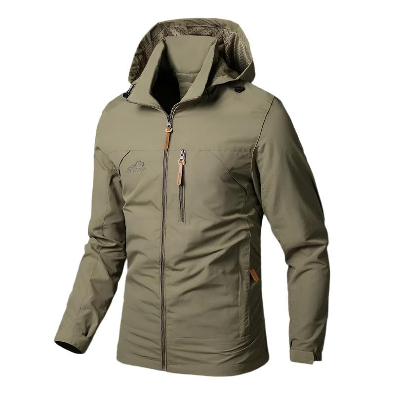 Olive green hooded jacket with zip pockets, worn by a man | Chaps London