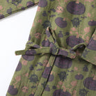 Green kimono robe with purple pumpkin print and tied waist belt | Chaps London