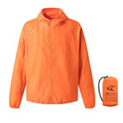 Orange lightweight hooded windbreaker jacket shown flat with matching packable storage pouch | Chaps London