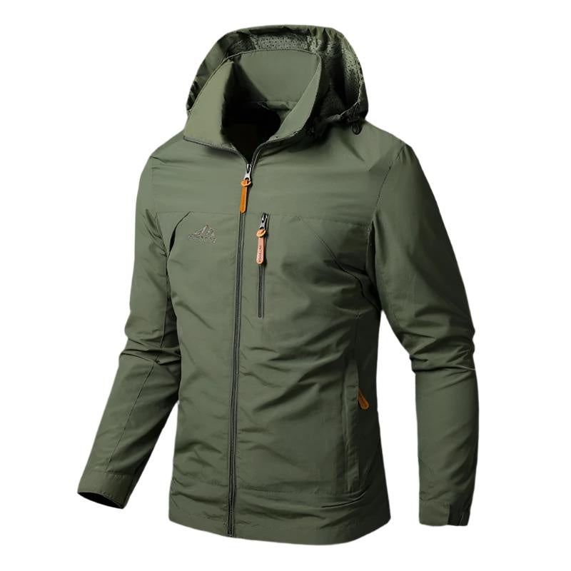 Olive green hooded jacket with front zipper, shown on invisible mannequin | Chaps London