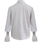 White shirt back view with lace cuffs and button details, worn by model | Chaps London